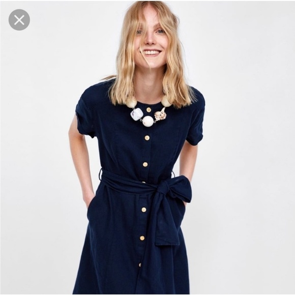 Zara Basic Linen Button Down Midi Dress - Picture 2 of 7